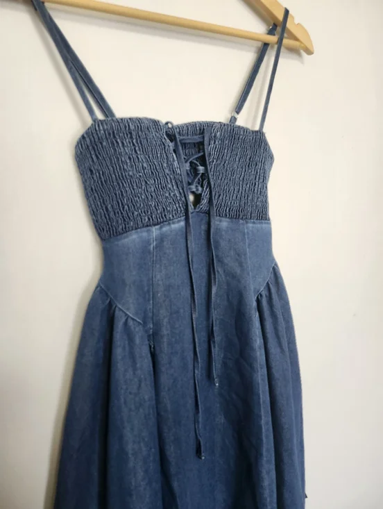 Lulus 'Laylie' Medium Wash Denum Lace Up Dress XS - Picture 4 of 12